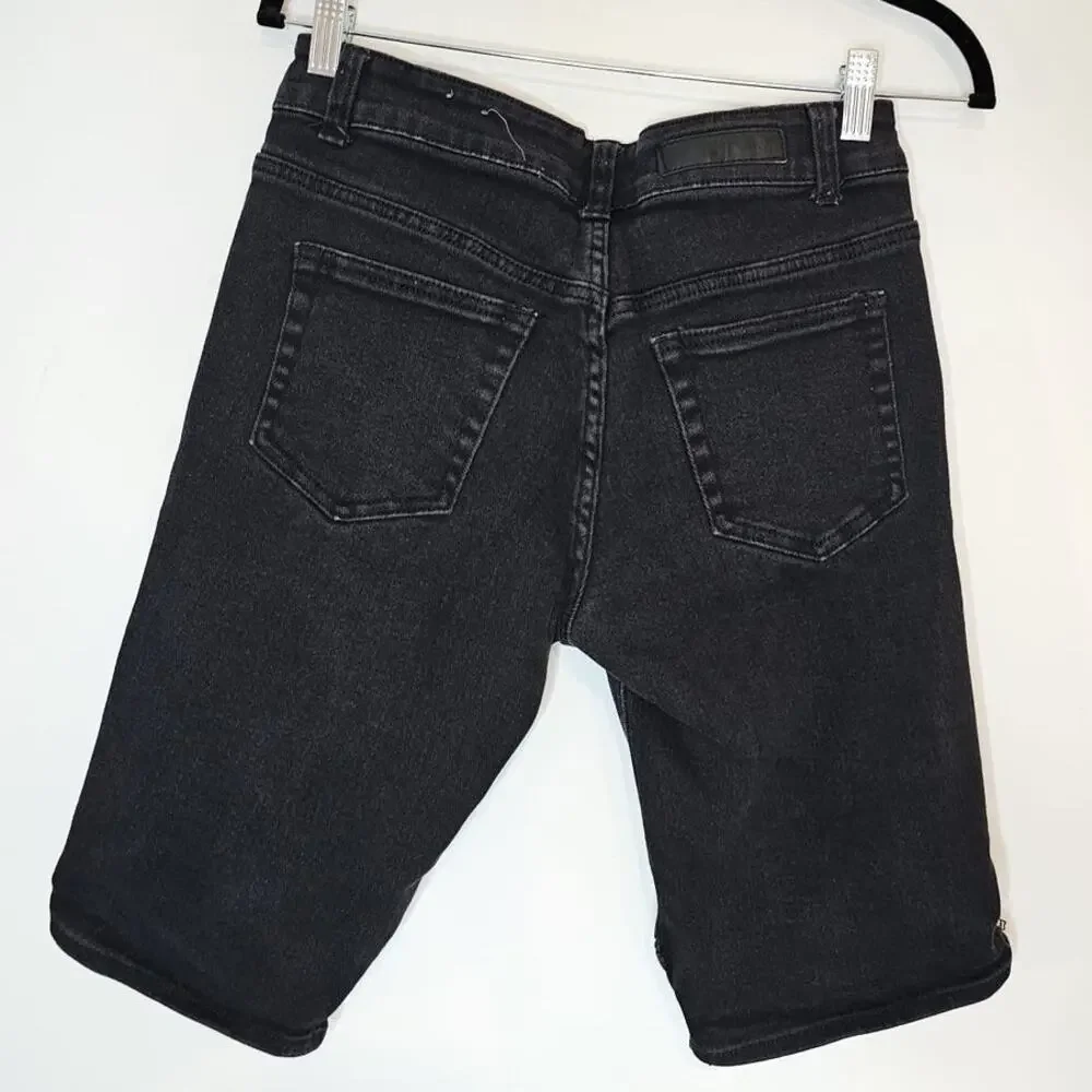 BLACK Label Jean Short Men's 30 Cotton‎ Ripped Zipper Denim Bermuda
